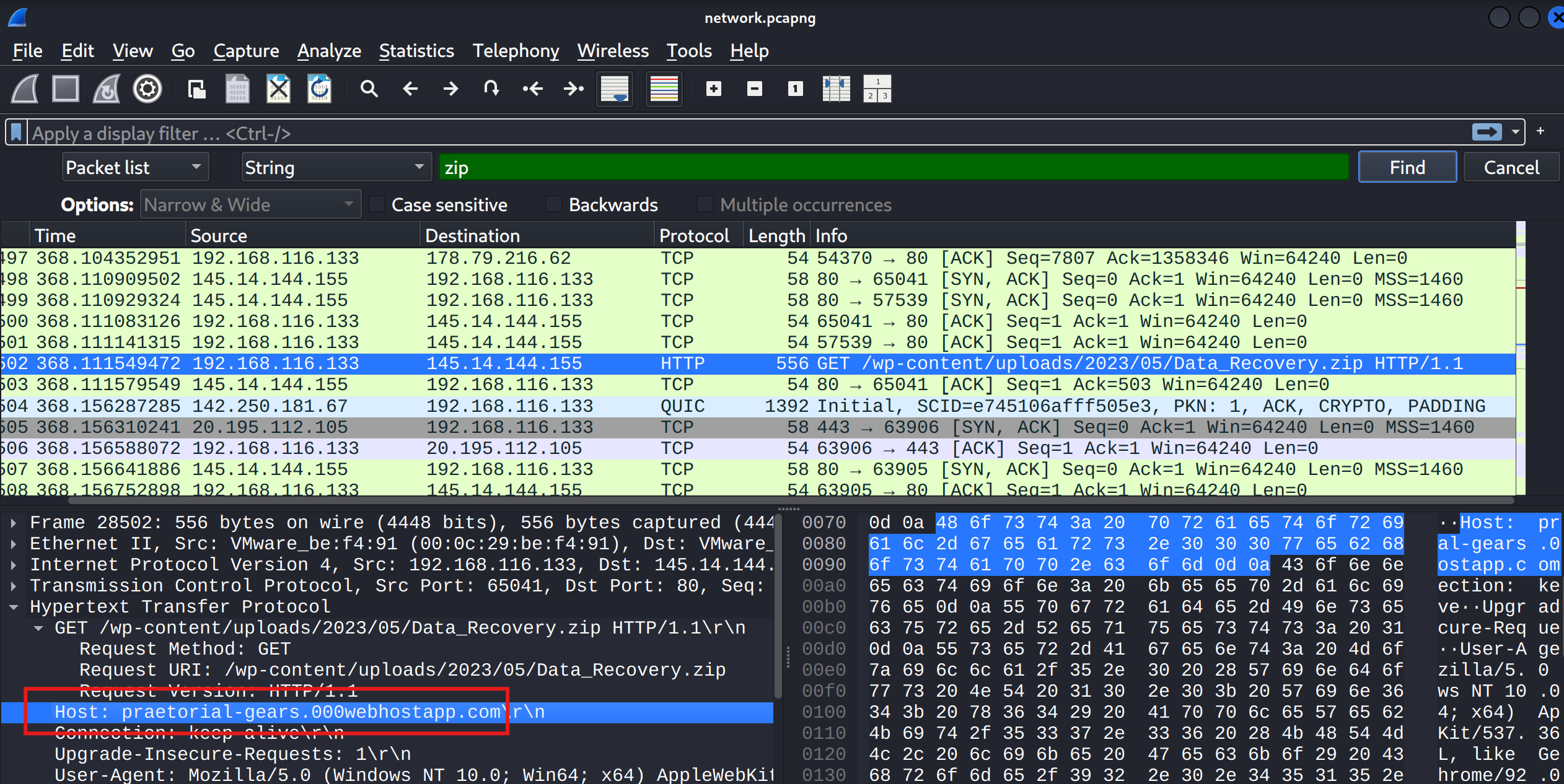 Domain of the website